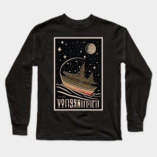 flying ship in outer space moonlight Long Sleeve T-Shirt